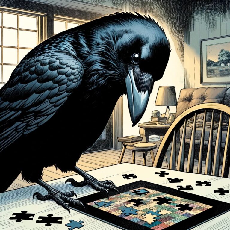 パズルを解いているカラス