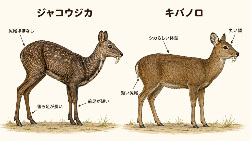 （図解）ジャコウジカとキバノロの違い