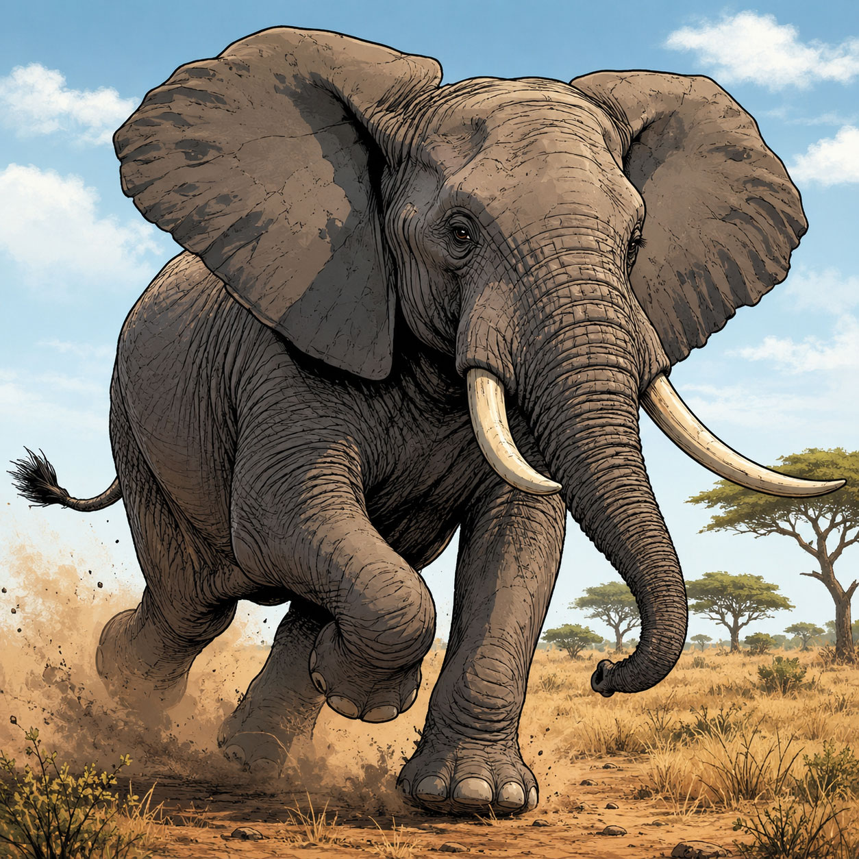 走るアフリカゾウ