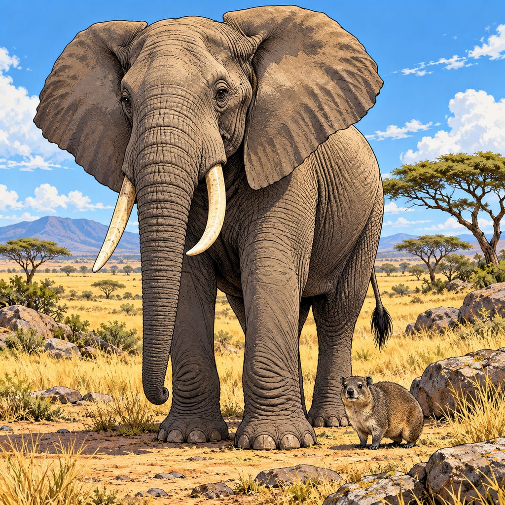 アフリカゾウとハイラックス