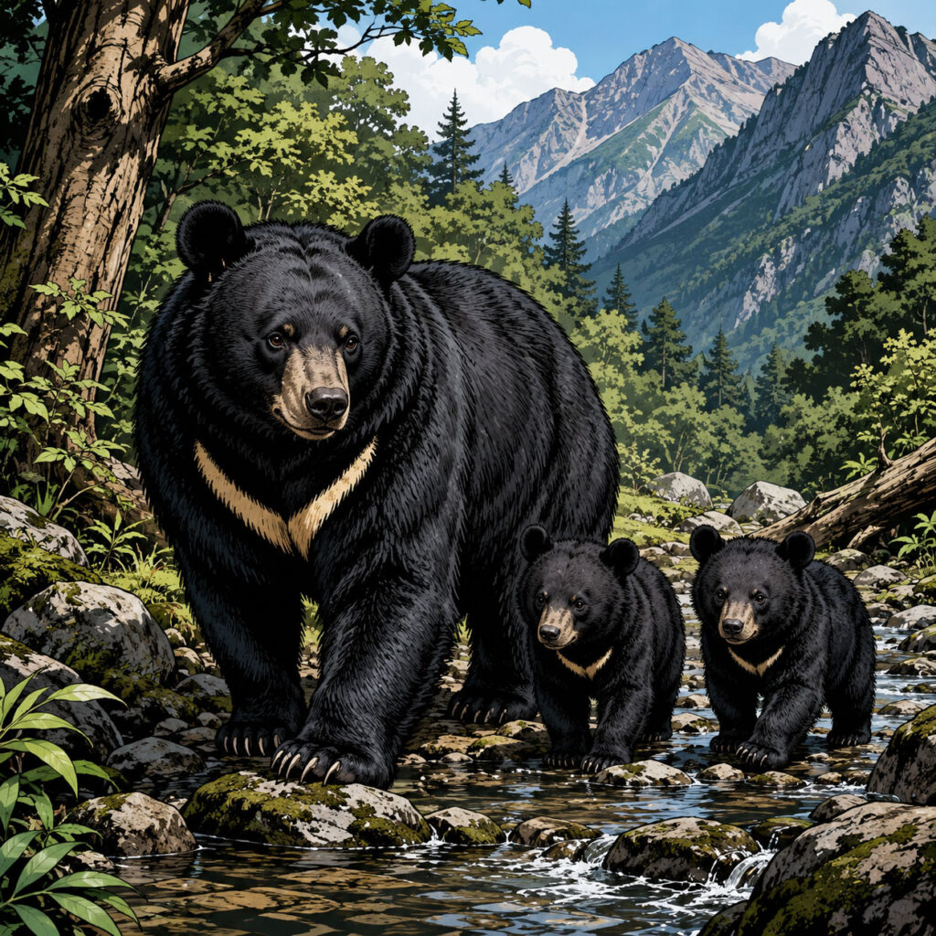 ツキノワグマの親子