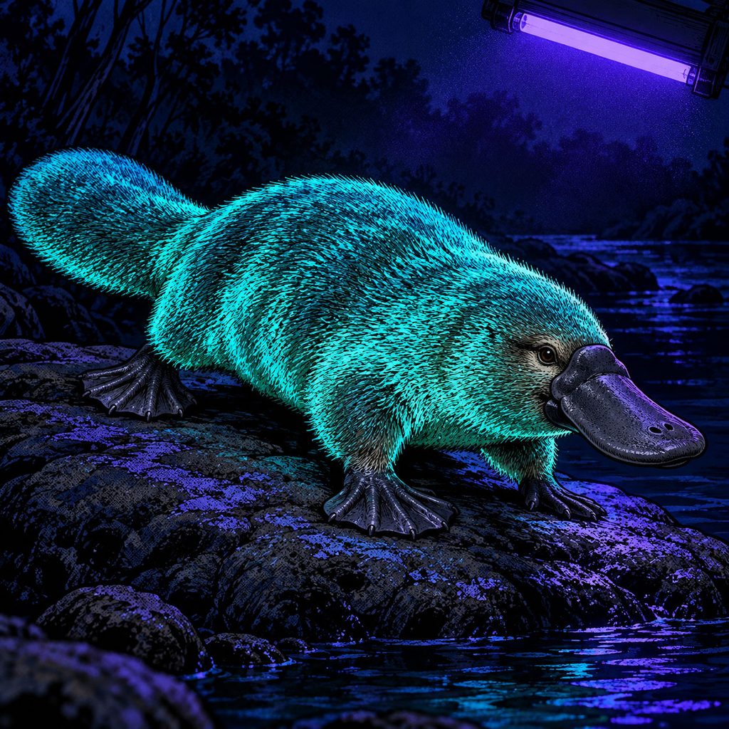 ブラックライトで光るカモノハシ