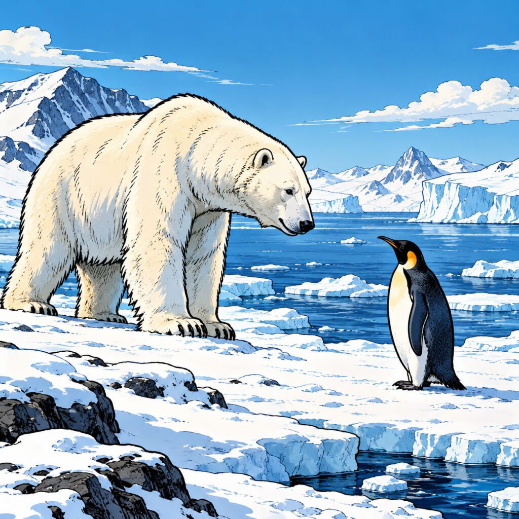 ホッキョクグマとコウテイペンギン