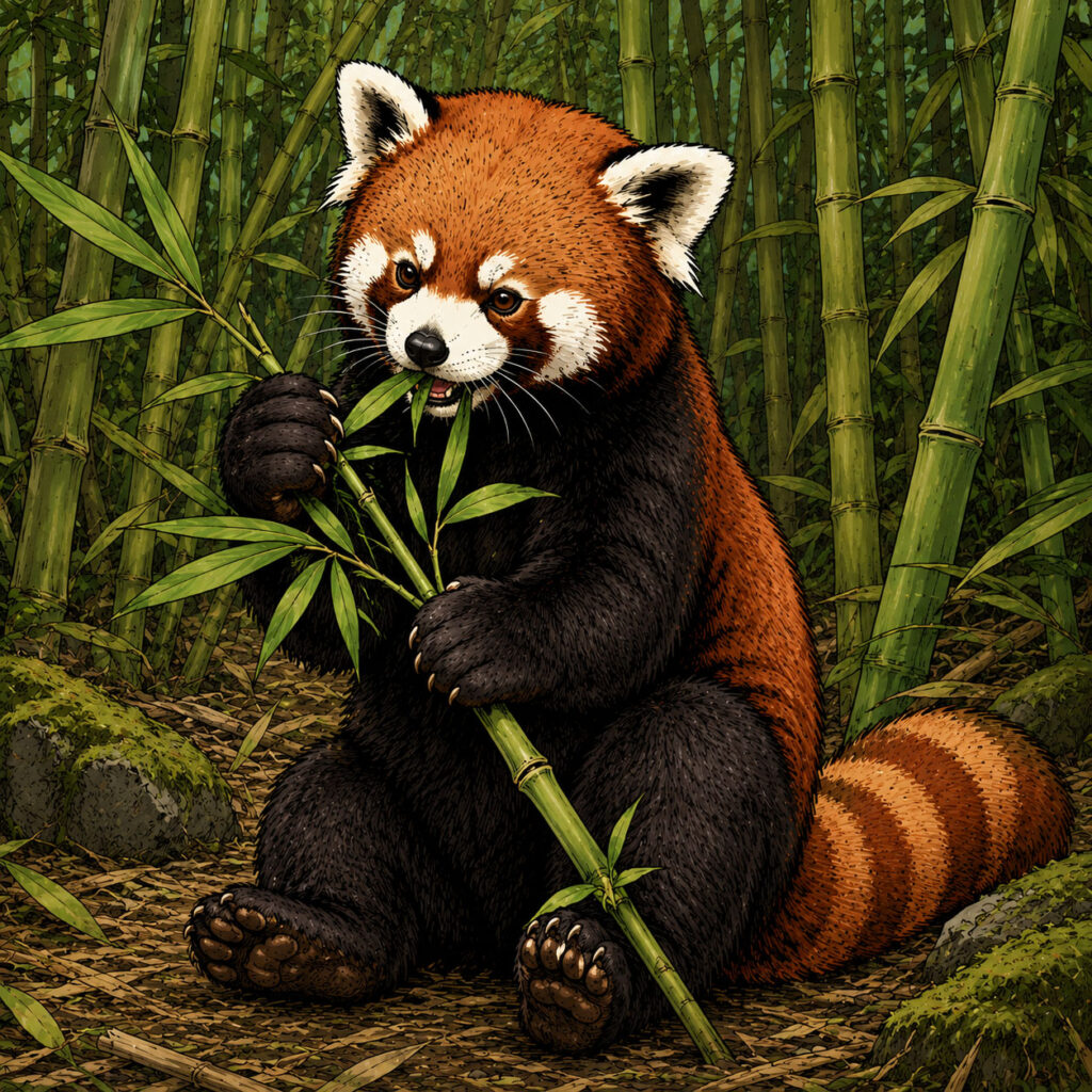 竹を食べているレッサーパンダ