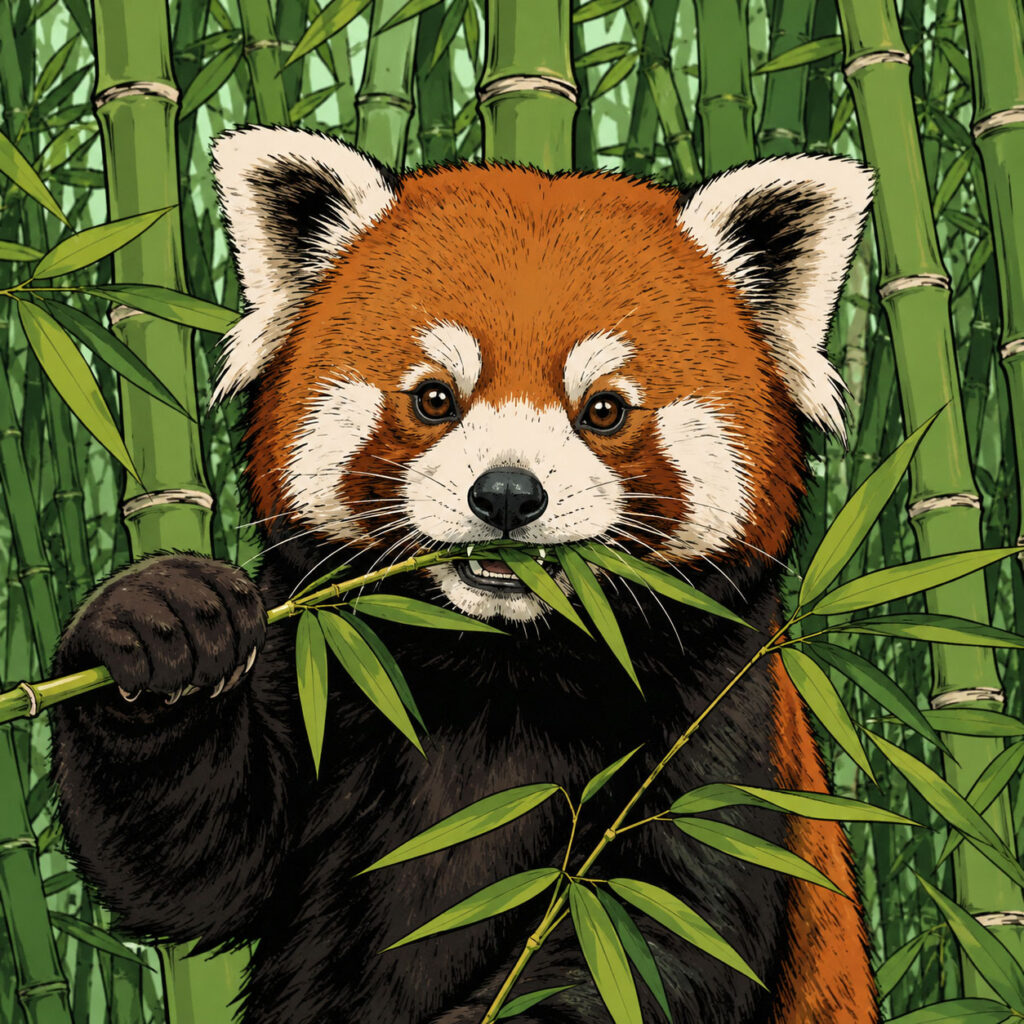竹を食べているレッサーパンダ