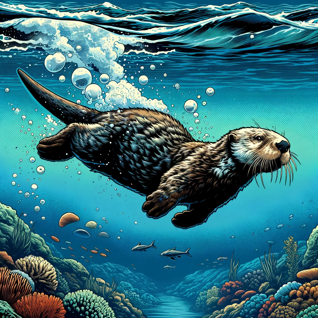 海中を泳ぐラッコ