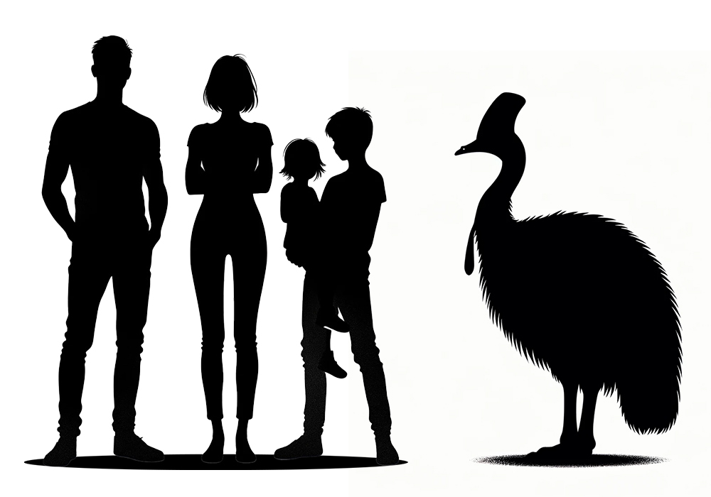 人間とヒクイドリのサイズ比較