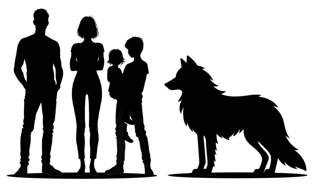 ヒトとハイイロオオカミのサイズ比較
